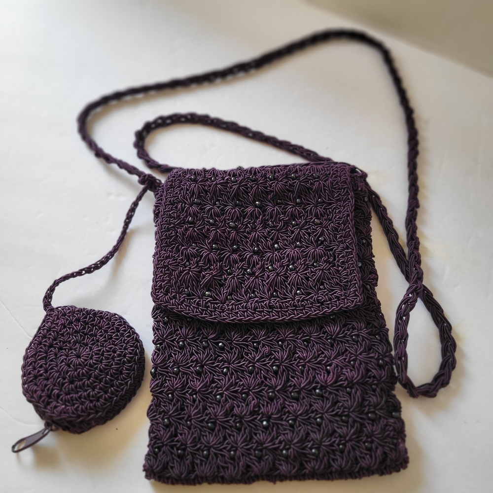 Chic Purple Crochet Crossbody Bag with Coin Pouch Y2K